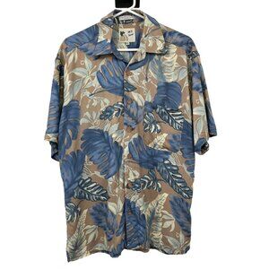 90s Vintage M.E. Sport Rayon Hawaiian Shirt M Used Blue Tan